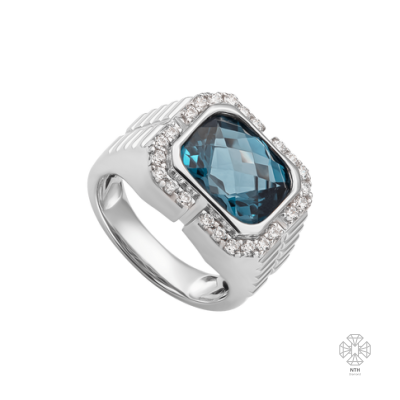 Nhẫn Nam Vàng trắng 14K đính đá Topaz