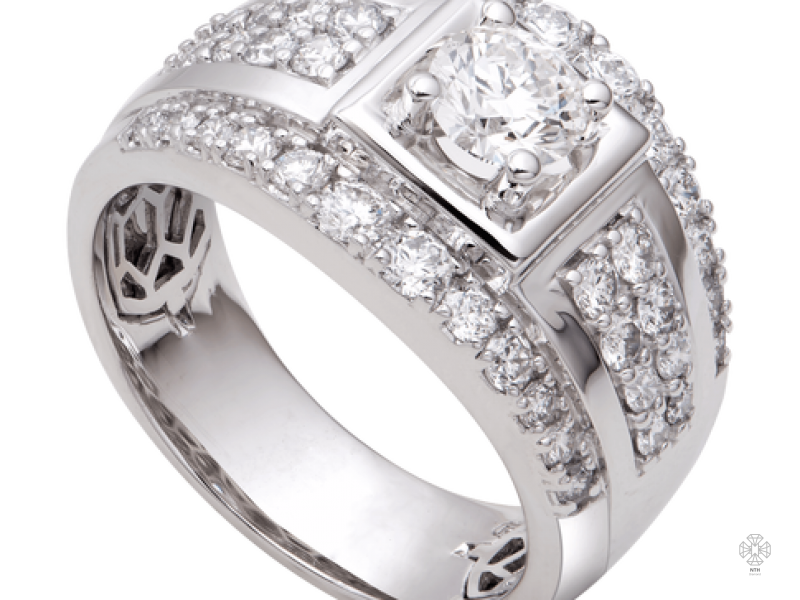 Nhẫn nam Kim cương Vàng trắng 14K H3