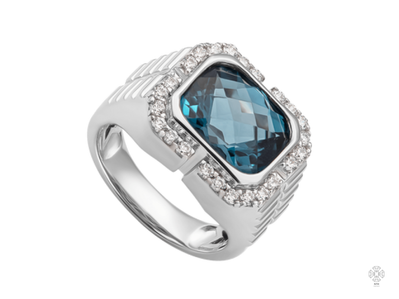 Nhẫn Nam Vàng trắng 14K đính đá Topaz